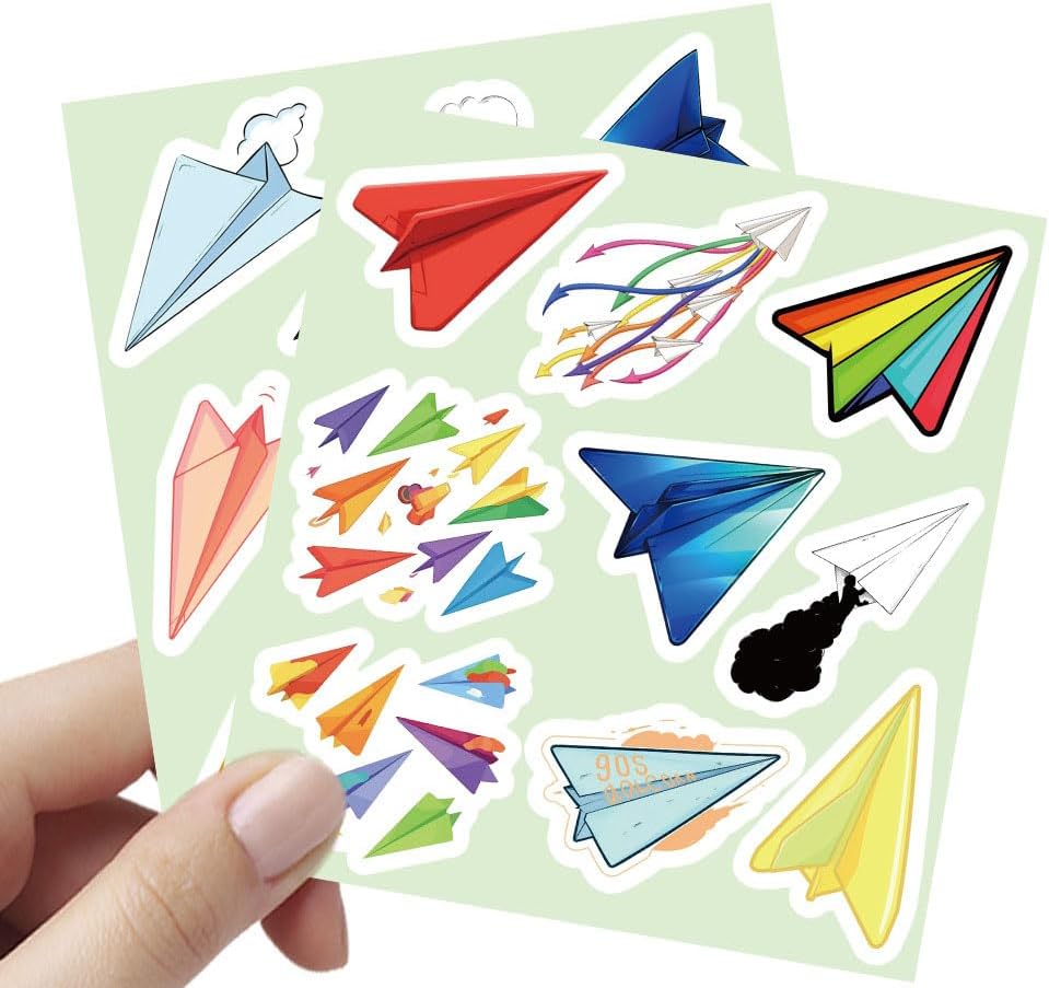 Mekycro 50 Pack Paper Airplane Vinyl Stickers PCS, Retro Aesthetic Waterproof Die-Cut Colorful Paper Plane Sticker