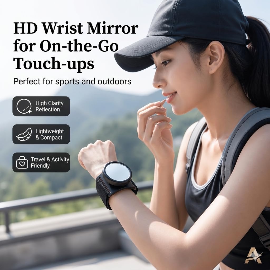 Magnetic Sport Wristband Phone Holder with HD Mirror & N52 Magnet, 360° Rotate Detachable Running Armband for iPhone 17 16 15 14 13 12 Pro Max, Galaxy Sports Wrist Forearm Mount for Gym Cycling