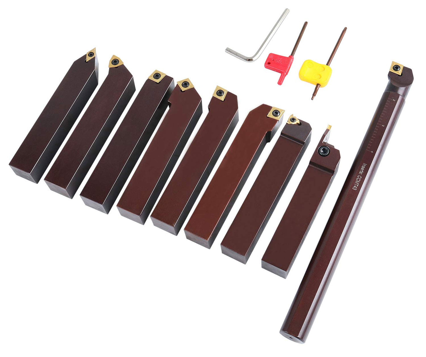 Accusize Industrial Tools 1" 9 Pieces/Set, Indexable Carbide Turning Tools and Boring Bar, 2988-0001