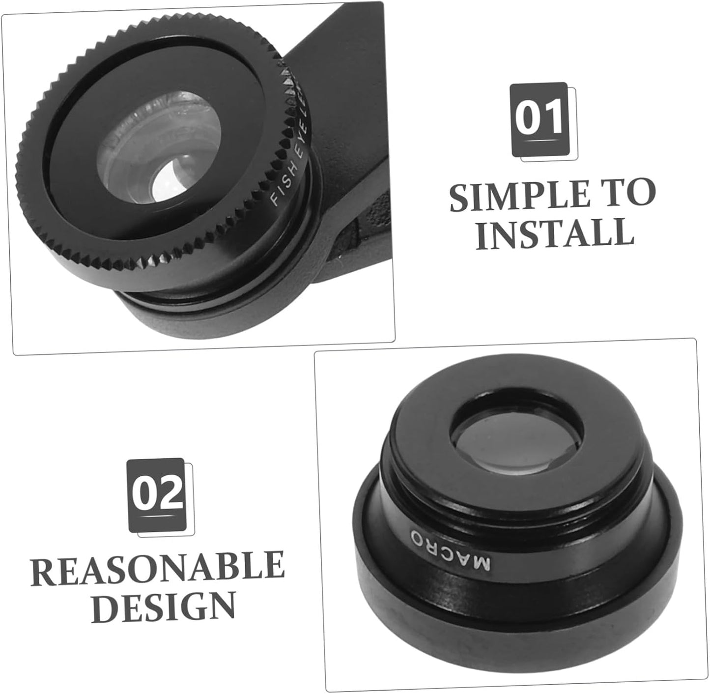 Angoily 1set Phone Camera Lens Kit Macro Wide Angle Fisheye Lenses and Attachments for Smartphones Lightweight Portable