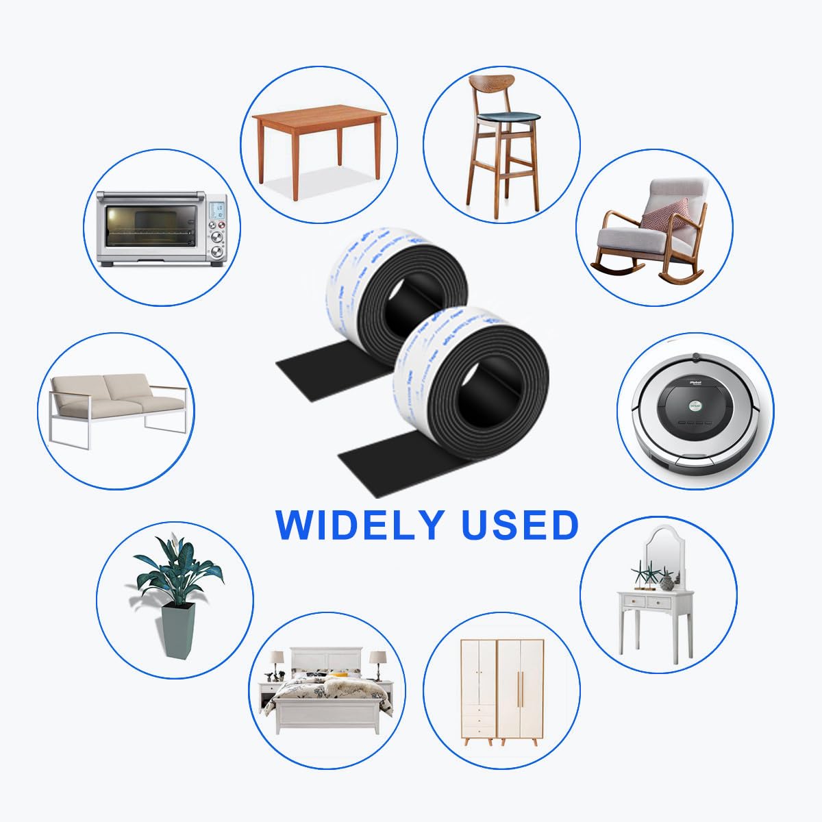 Rubber Feet 2 Rolls, Adhesive Rubber Pad, Non Slip Pads for Furniture and Electronics 1x40 inch