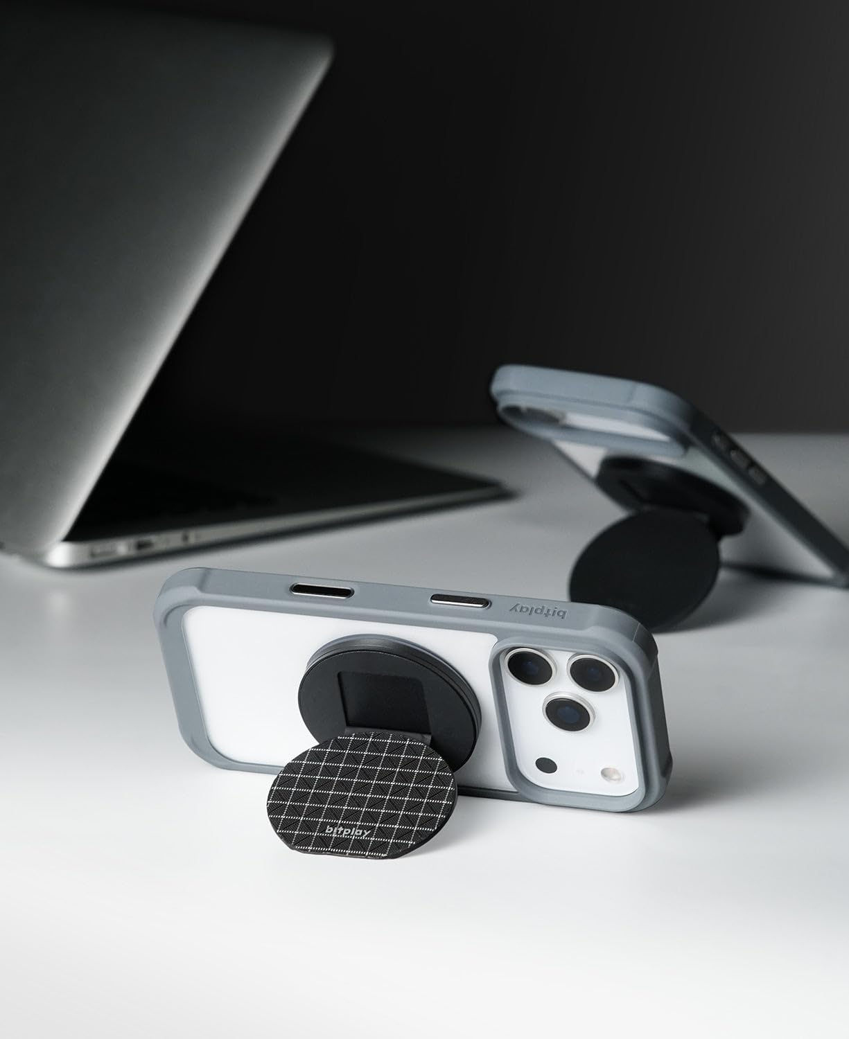 bitplay Magnetic Phone Grip for MagSafe, Finger Holder and Kickstand for Smartphones, Adhesive Metal Ring Included