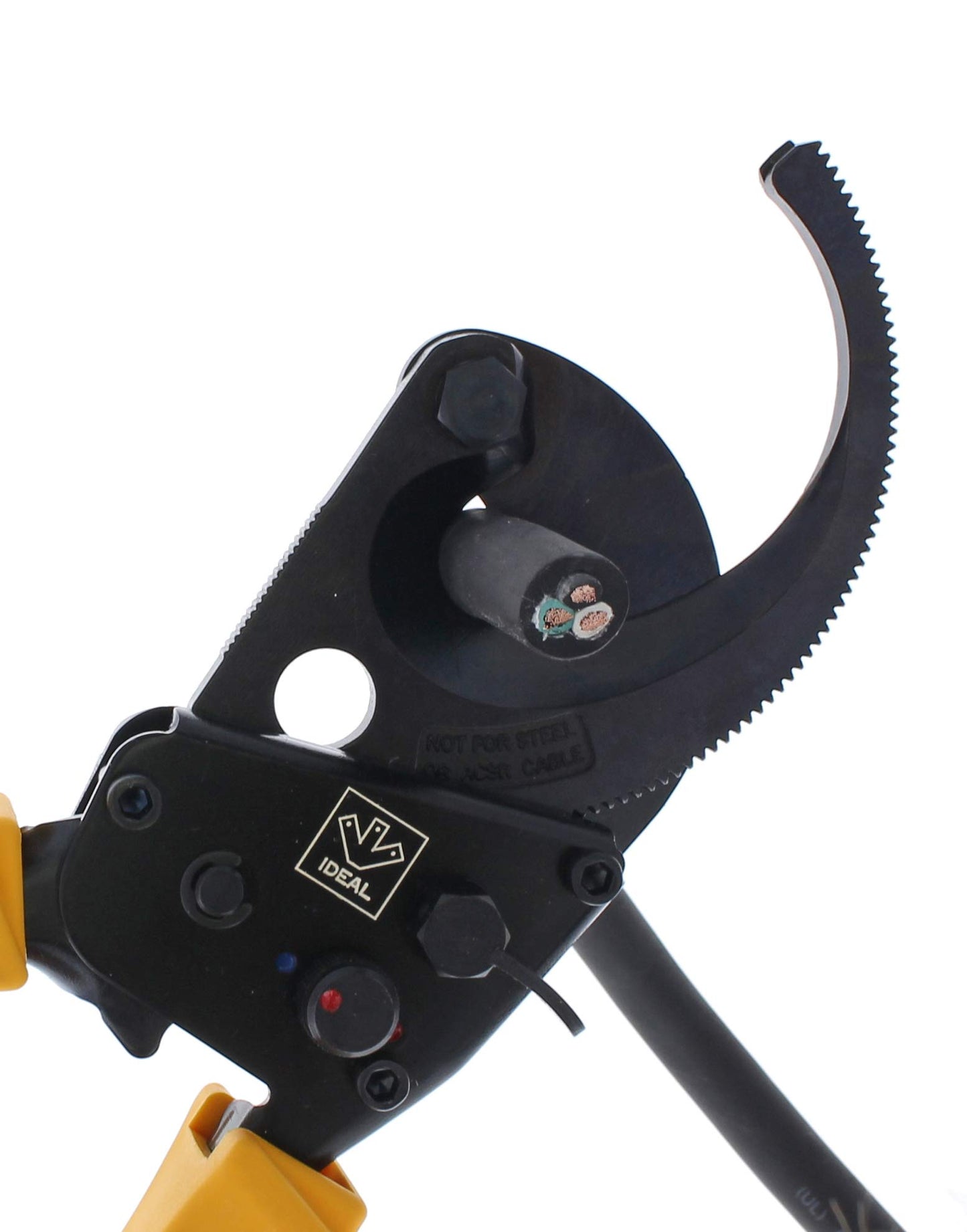 IDEAL Electrical 35-053 Ratcheting Cable Cutter 750 MCM, Wire Cutting Tool w/Steel Rounded Blade, Quick Release Handle