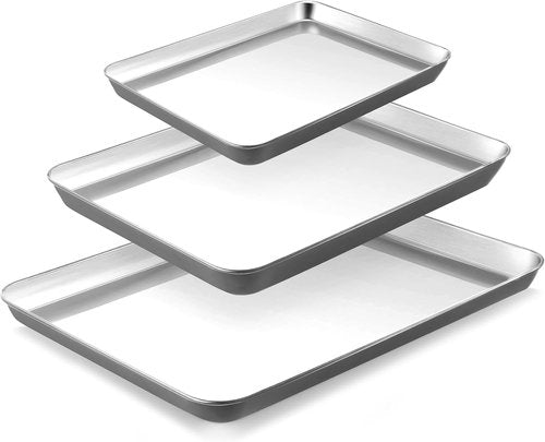BRONYPRO Stainless Steel Baking Sheet Pan Set - Non-Toxic, Warp-Resistant Cookie Sheets (9/12/16 In) | Gray