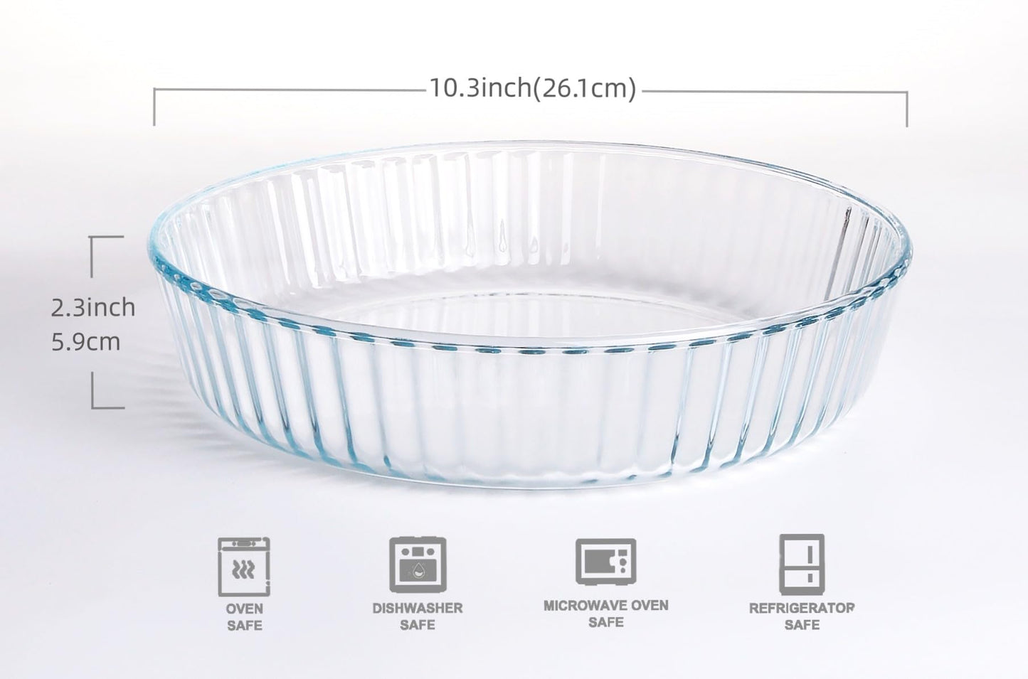 HUSANMP Clear Round Tempered Glass Baking Dish, Glass Bakeware Casserole Dish for Oven and Dishwasher Safe.