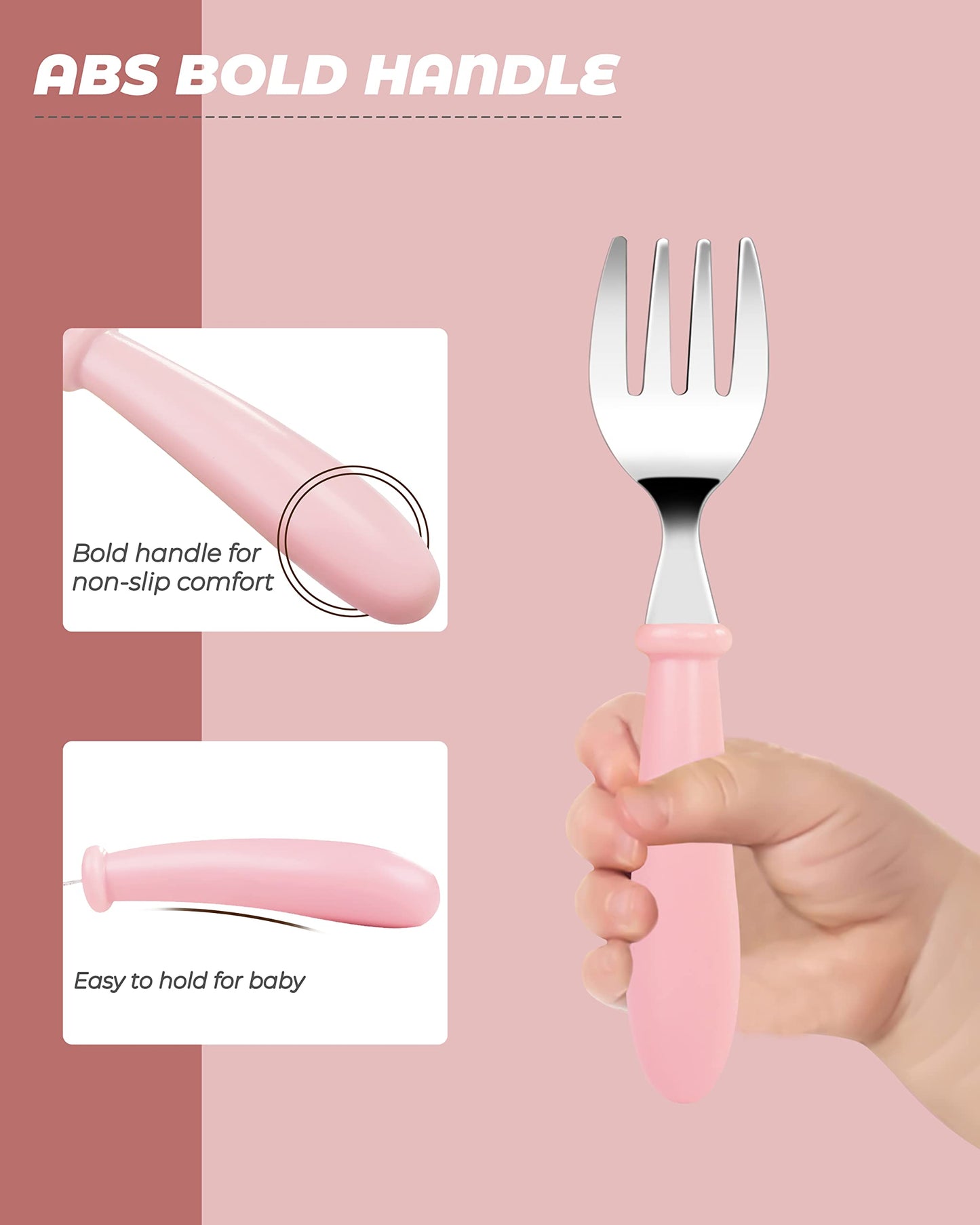 DF DUALFERV 10 pcs Toddler Utensils, Stainless Steel Toddler Silverware Set with Round Handle, Baby Forks for Self Feeding, 5 Forks and 5 Spoons