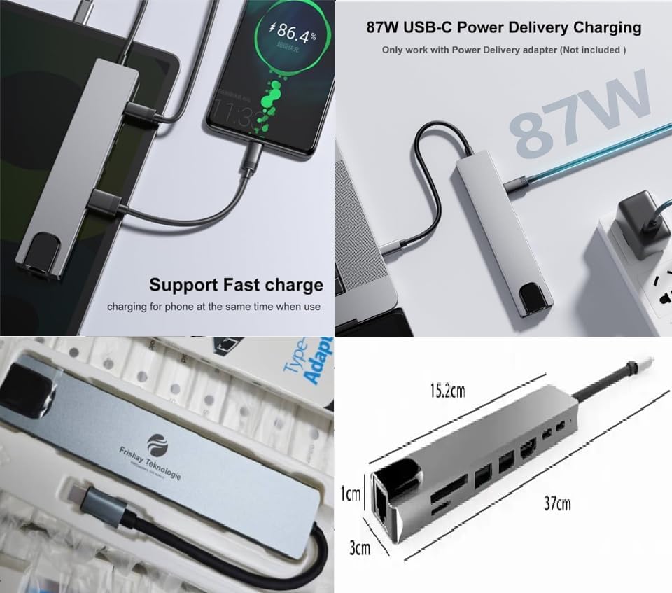Generic 8 1 4K@60Hz, RJ45 Ethernet,100W 2 USB C Hub Docking Station, in Type C Hub USB C Dongle with HDMI Power