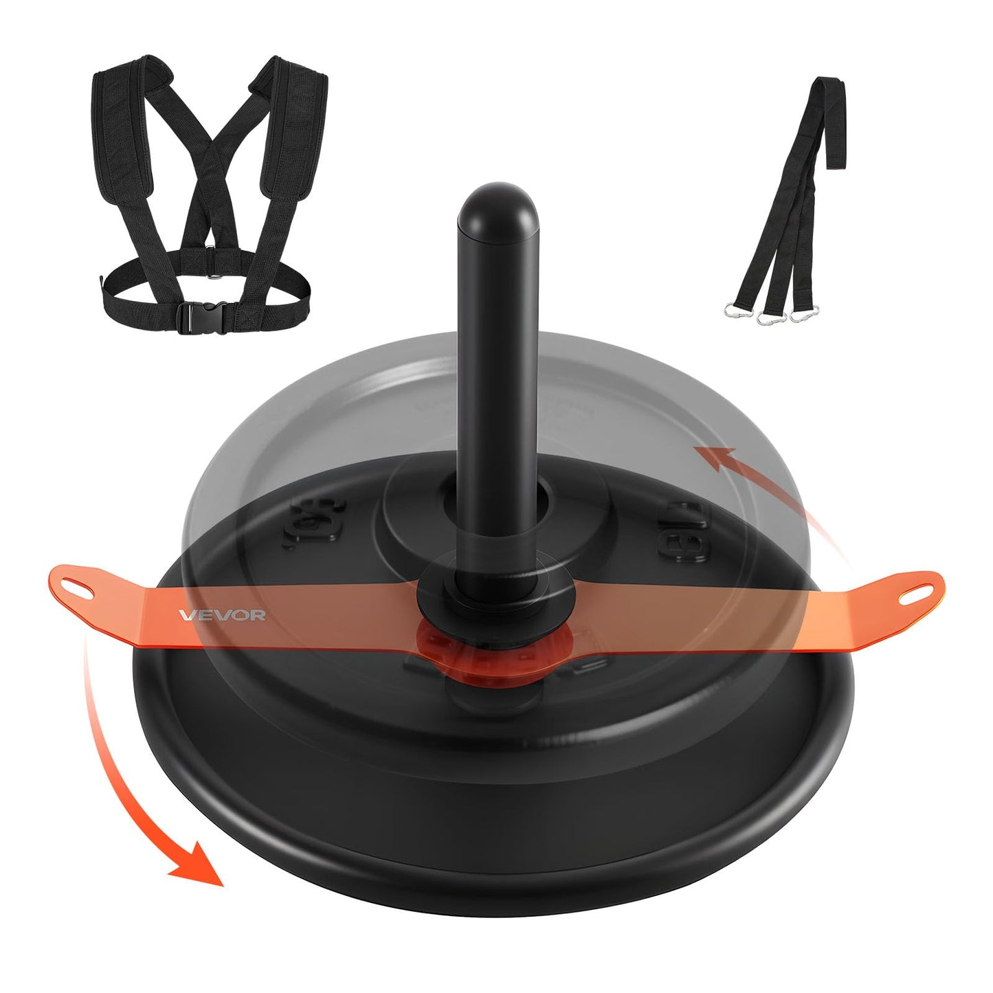 VEVOR Weight Sled, Steel Power Sled, Fitness Strength Training Pull Push Running Sled, Fitness Workout Sled Push Gym Equipment, with Harness, Compatible 2 in Weight Plates, Orange & Black