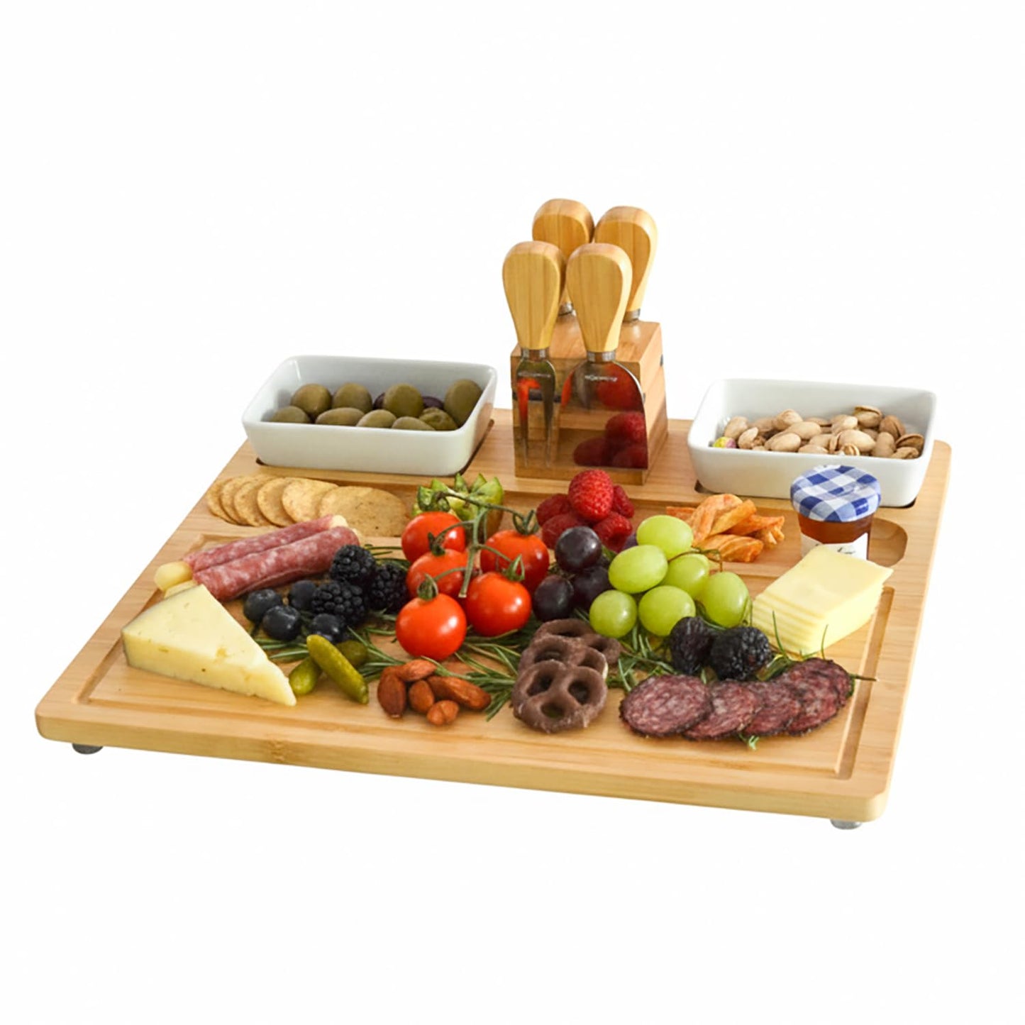 Picnic at Ascot Sherborne Bamboo Cheese Board Set with 4 Tools - Designed & Quality Assured in The USA