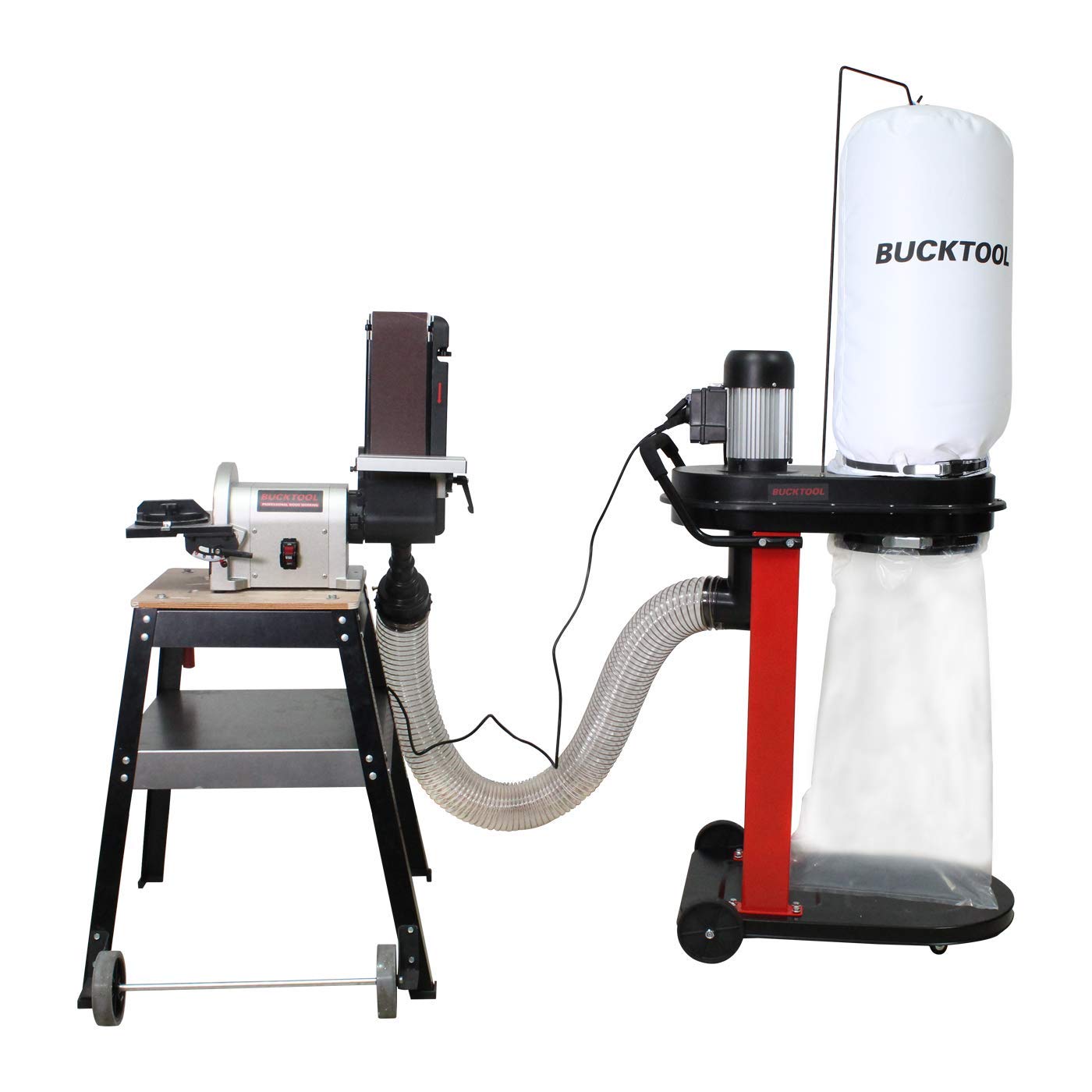 BUCKTOOL 1.2 HP Auto Start 750CFM Dust Collector with 3 Dust Collection Bag,13 Gallon and 5 PCS Reducer for Woodworking