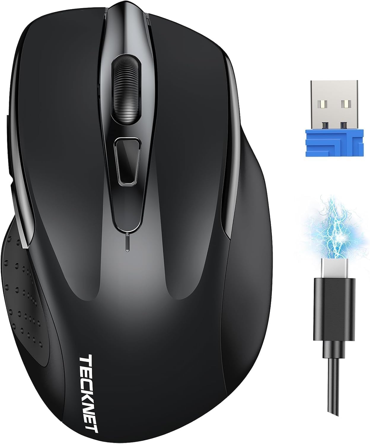 TECKNET 2.4G 6 4800 6 Wireless Mouse Rechargeable, USB-A Silent Mouse, Quiet Click, Adjustable DPI, Cordless Computer