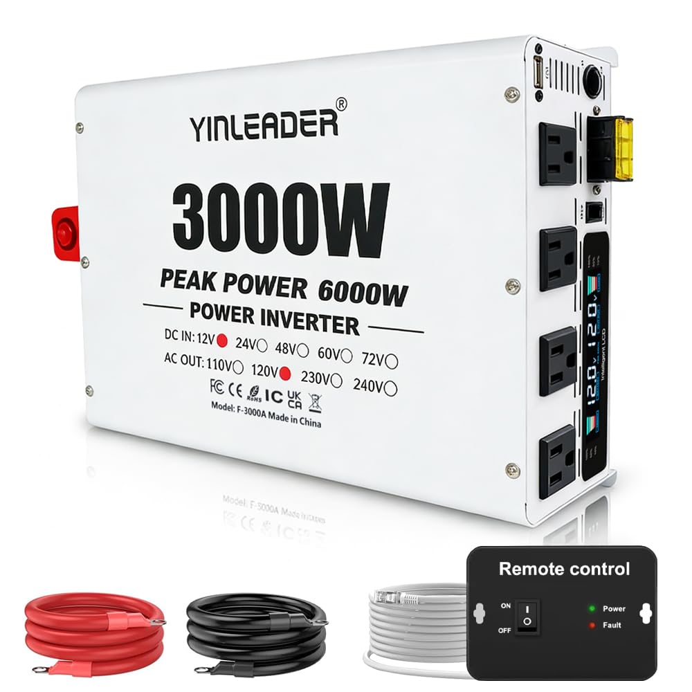 3000W Power Inverter 12V to 110V/120V, Solar Inverter Remote for RV Camping Off-Grid Solar Inverter Systems