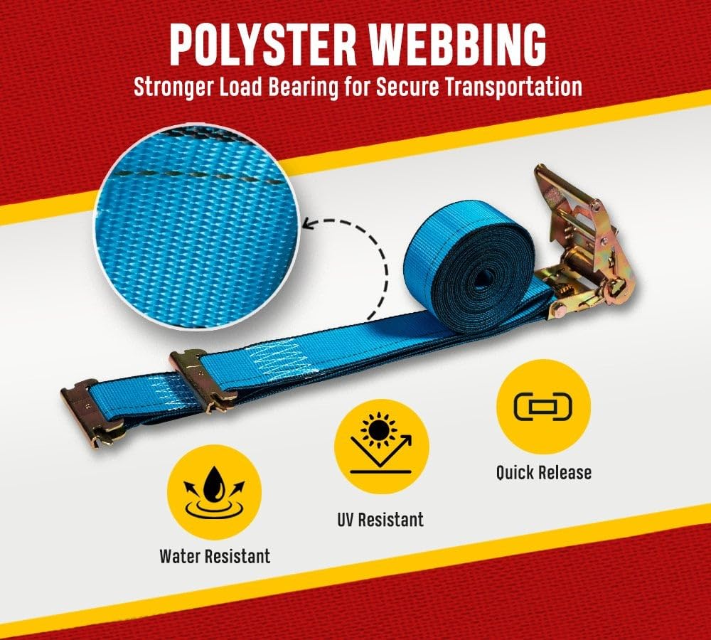 Mytee Products (20 Pack) 2'' x 20' E Track Straps w/Spring E-Fittings - Blue Ratchet Etrack Straps w/Heavy Duty 4000 lbs Breaking Strength for Enclosed Trailers, Trucks & Vans