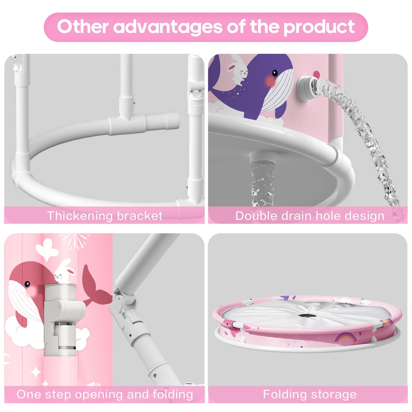 Portable Bathtub, Foldable Bathtub for Kids, Boys and Girls, Therapy Tub for Shower Stall Bathroom Fold Up Japanese Soaking Hot SPA Bath Tub, Outside Ice Bath 21.65''x23.62''(Ocean World Pink)