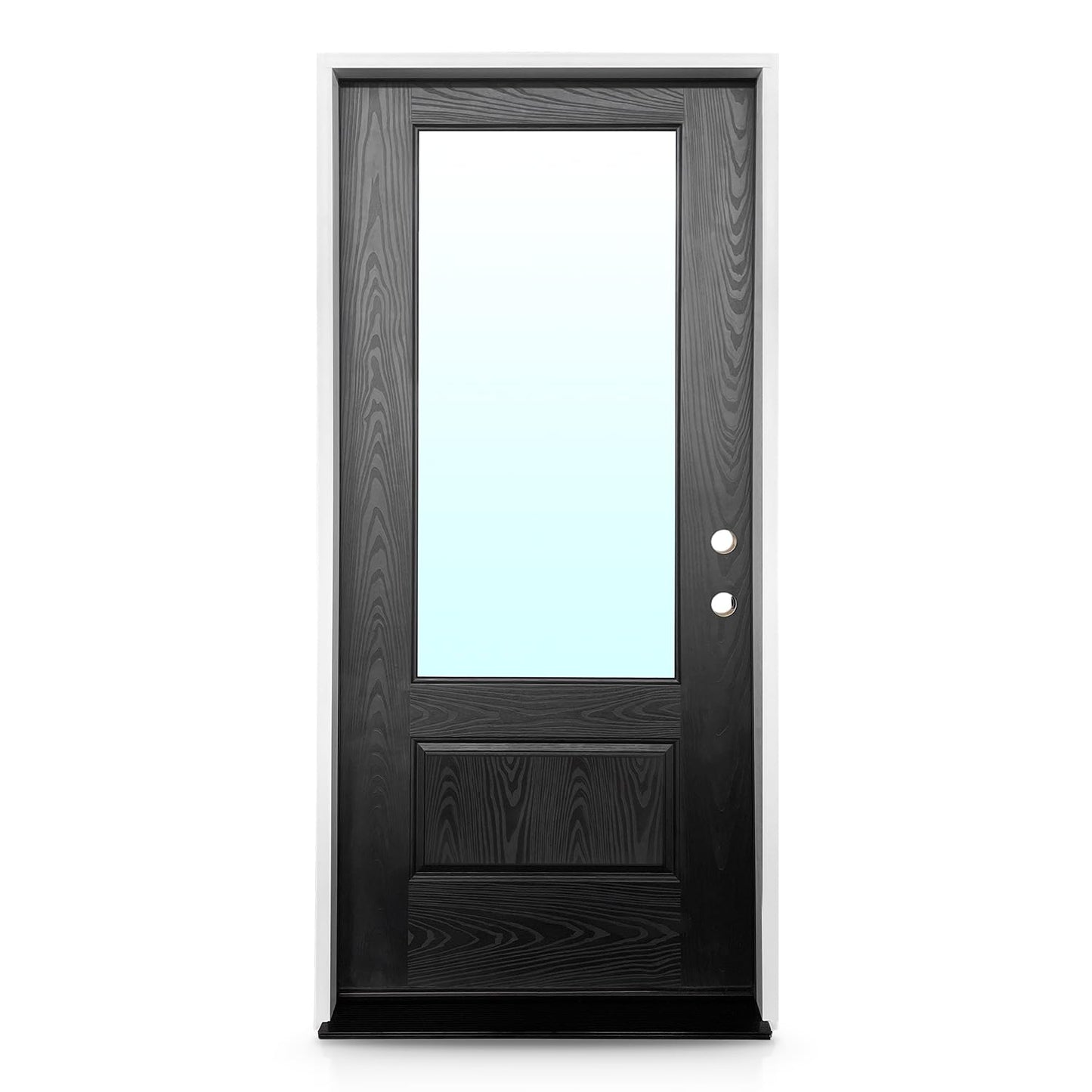 Black & White Dual Finish Fiberglass Entry Door, Prehung 36"x80" Exterior Door with 3/4 Lite Clear Glass, Brickmould & Trim Included, Left Hand Inswing
