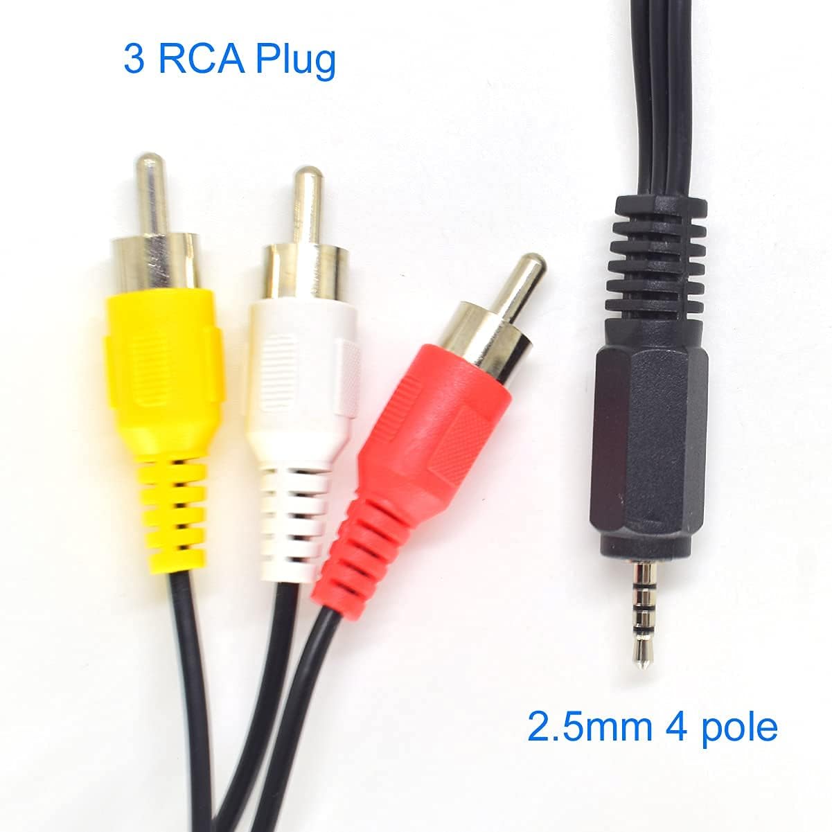 2.5 mm Head,1.5M/5Feet 3RCA 2.5mm Smartphones,MP3,Tablets to RCA AV Camcorder Video Cable with RCA Straight Conversion