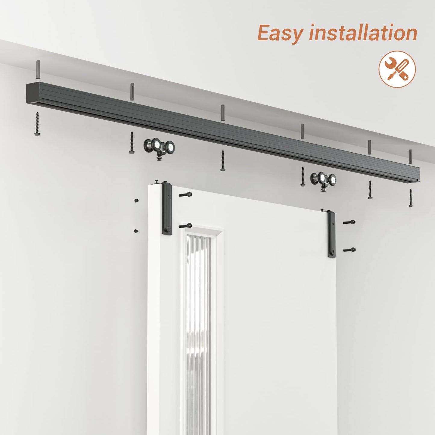 TOPCCJHHD 8FT/96'' Box Rail Sliding Barn Door Hardware Kit Ceiling Mount for Exterior Interior Single Door Heavy Duty Black No Door