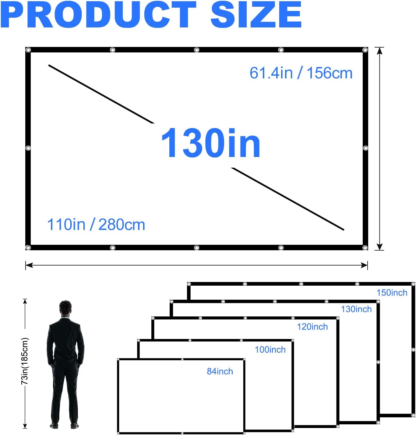 DUYIKJ 130 inch 4K 16:9 Projector Screen, Projection Screen Foldable Washable Anti-Crease Portable Projector Indoor