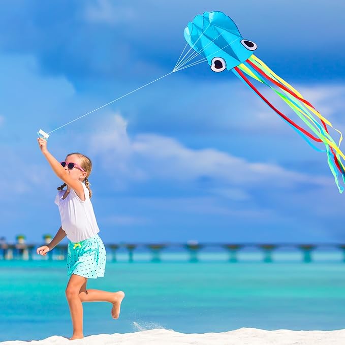 Large Octopus Kites for Kids & Adults,Big Kite for Beginners, Kites for Kids Ages 4-8,Outdoors Activities with Line and Handle