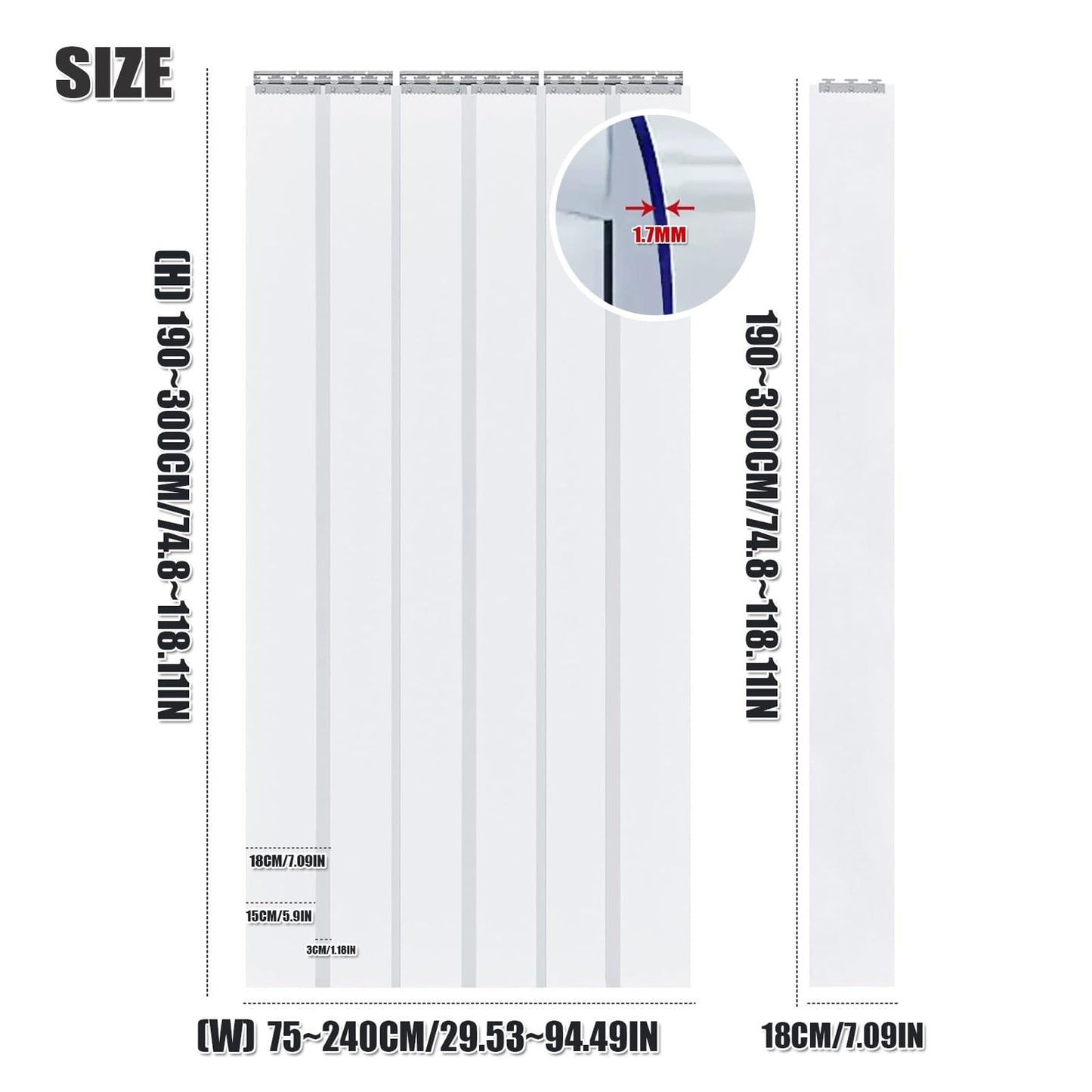 SHINGJING PVC Curtain Door Strip,Transparent PVC Strip Curtain Door Kit,Soft Flexible Vinyl Plastic for Industrial Doorway Freezer Room,Waterproof Windproof(W75xH290cm/W29.53xH114.17in)