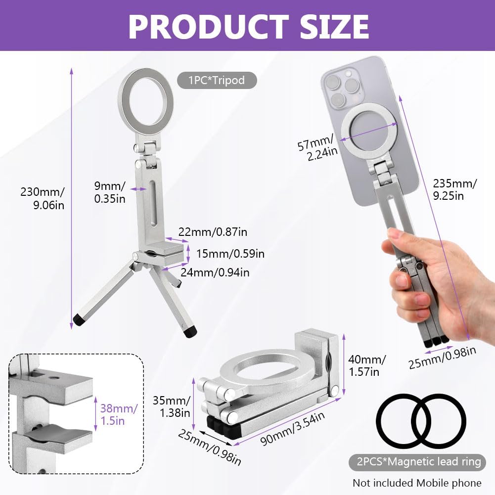 Axrivonte Phone,360 Phones(Silver,Size:19 16cm) Magnetic Tripod for Rotating Phone Tripod