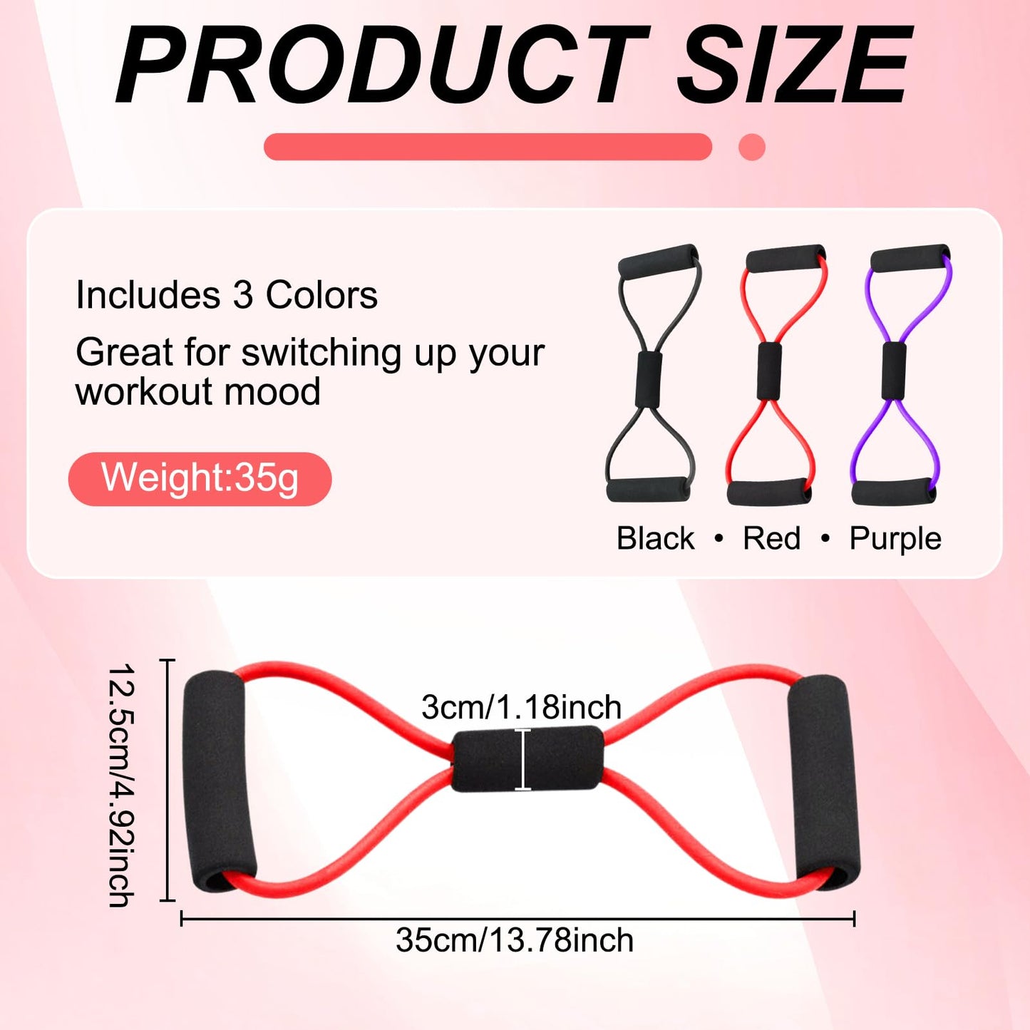 Figure 8 Fitness Resistance Bands with Handles, Exercise Elastic Bands for Women Arm Shoulder Back Leg Chest Stretch, Workout Equipment for Yoga, Pilates, Physical, Therapy, Home Gym Fitness, 3 Pack