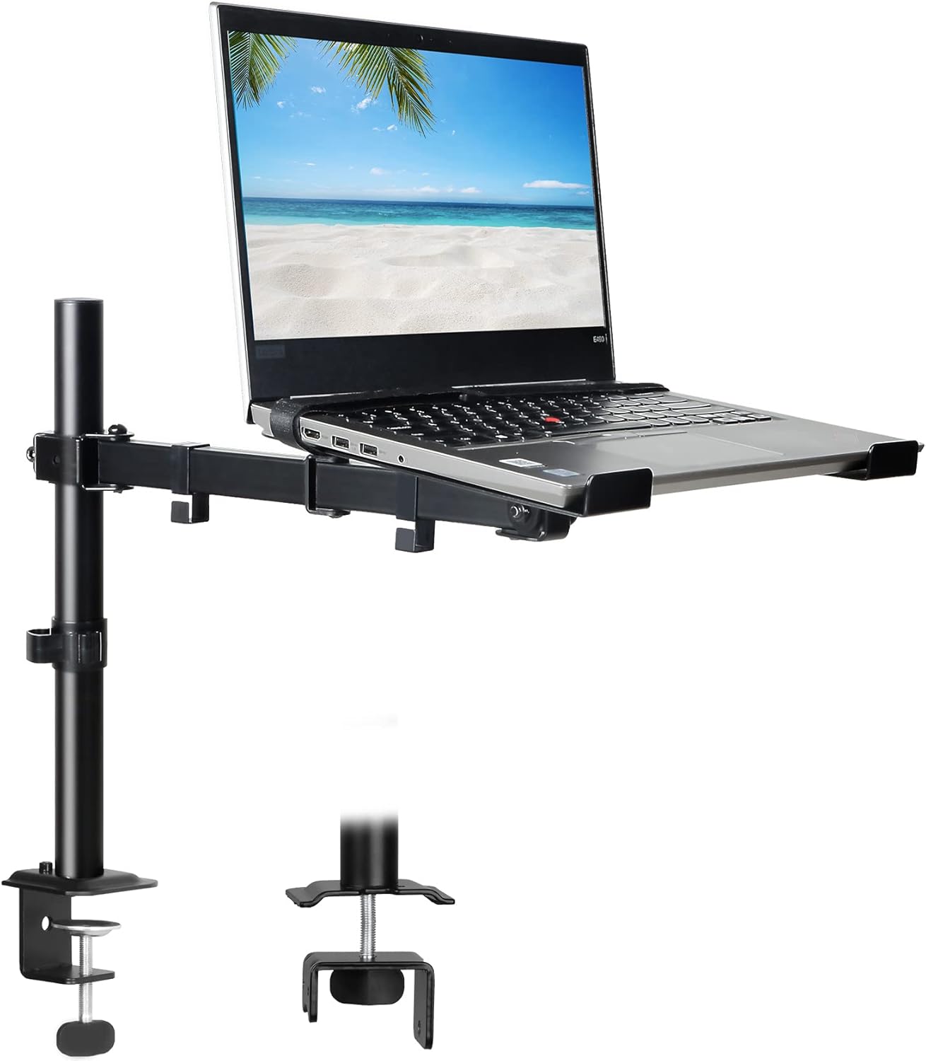 UPGRAVITY 17 inch 14-32 17.6 lbs, Clamp/Grommet 75/100mm Laptop Desk Mount, Single Laptop Stand Arm with Vented Tray