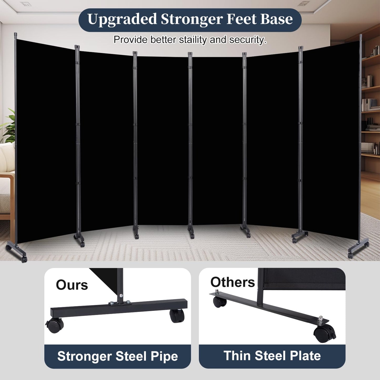 Room Divider Folding Privacy Screens W/Lockable Wheels, 132'' Partition Room Dividers Freestanding Room Divider Fabric Panel for Room Separation Wall Divider Bedroom