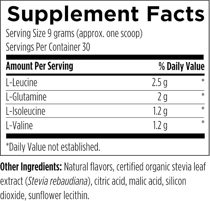 Designs for Health BCAA Powder with L-Glutamine - Branched Chain Amino Acids Powder + L-Glutamine Supplement to Support Muscles + Workouts - Orange Flavored Drink Mix (30 Servings / 270g)