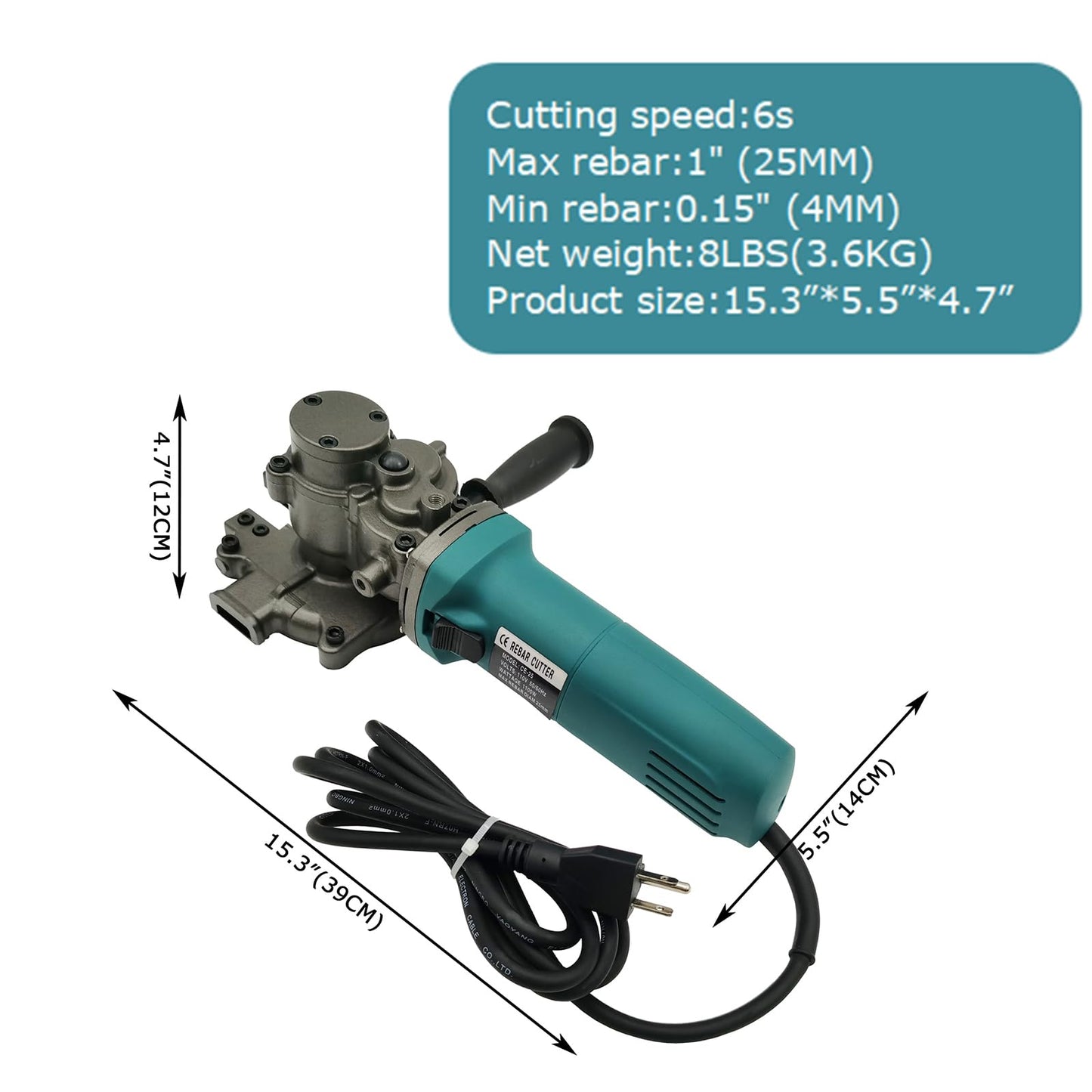 PreAsion Handheld Electric Rebar Cutter Metal Cold Cut Saw 4mm-25mm within 6seconds 110V Cold Cutting Saw Cutting Machine for Cutting wood PVC pipe copper pipe(with box,1100W CE-25)