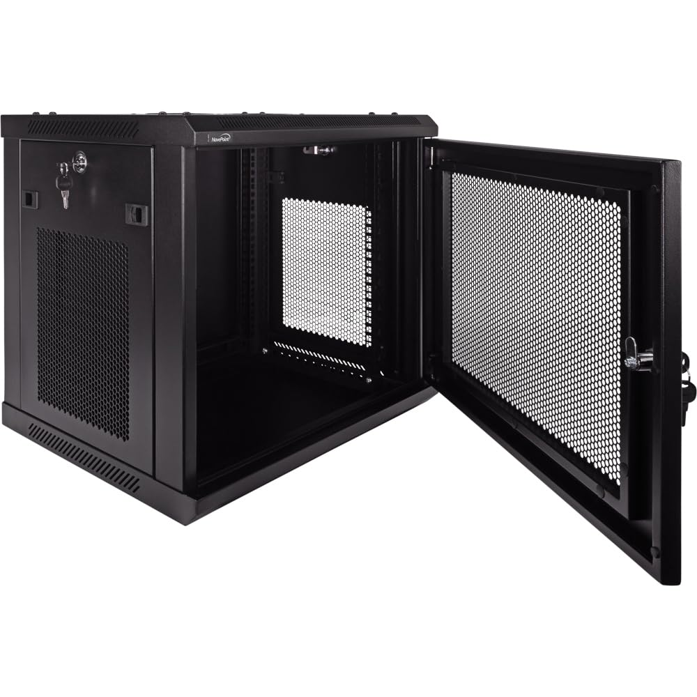NavePoint 9U Server Rack Enclosure - 17.7” Deep, Wall Mount Network Cabinet with Locking Perforated Door, 19” IT Equipment Compatible, Network Rack, Removable Side Panels, Black