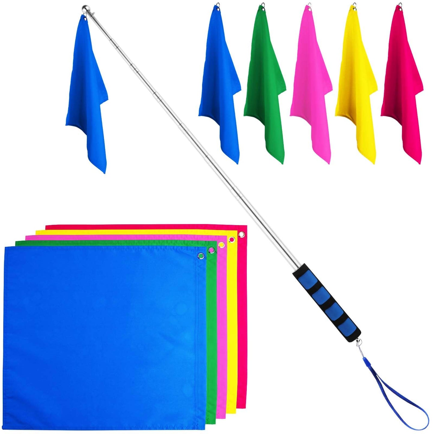 5pcs Horse Training Flags, Tour Guide Flag with 63 Inch Telescopic Flagpole Horse Training Equipment Telescopic Flag Poles Horse Flag Equestrian Training Flags