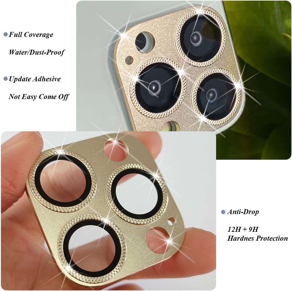 2 Pack 13 9H Camera Lens Protector Compatible for iPhone Pro/Max,Aluminum Alloy Metal & Tempered Glass Camera Cover