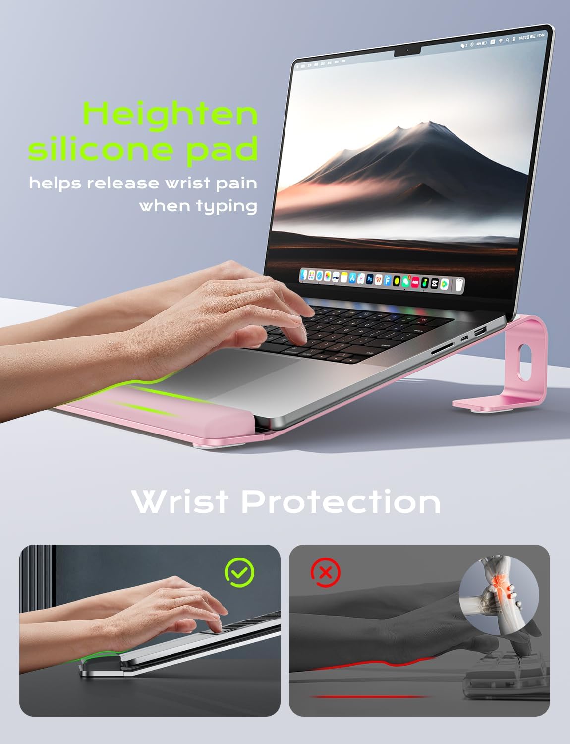 JCZT 10-17'' Aluminum Laptop Stand, Notebook Stand with Wrist Rest, Ergonomic Detachable Laptop Mount, Computer Stand