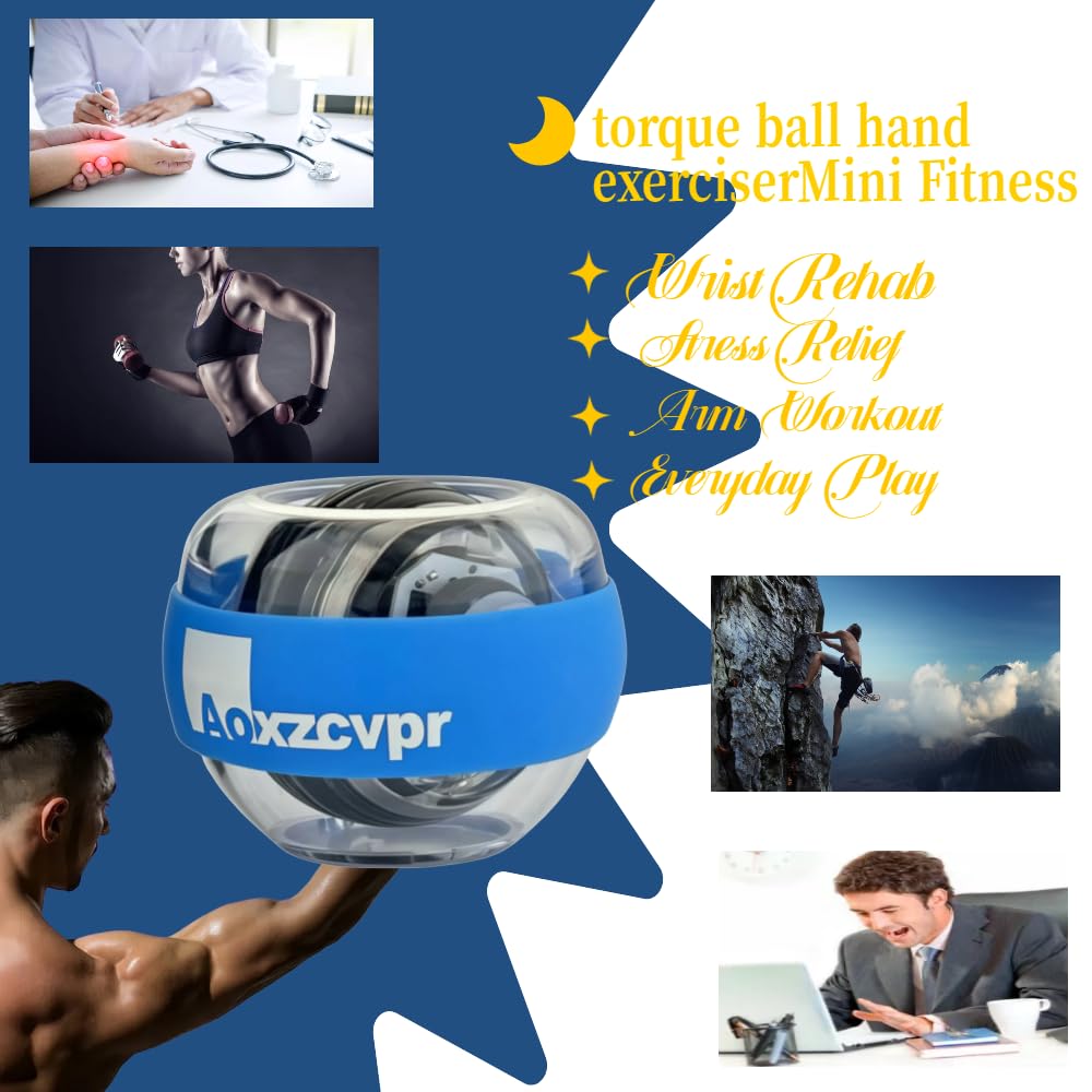Aoxzcvpr Gyro Wrist Ball auto Start Gyroscope Torque Ball with LED Lights for Hand Trainer for Sports Enthusiasts.(Blue)