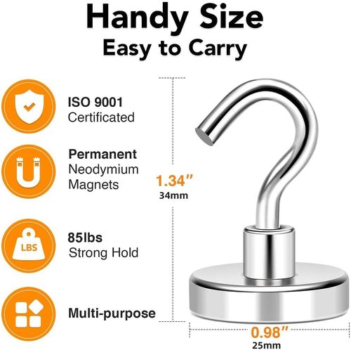 MIKEDE Magnetic Hooks - 85 Lbs Heavy Duty Earth Magnets for Hanging | 10 Pcs Strong Metal Hangers
