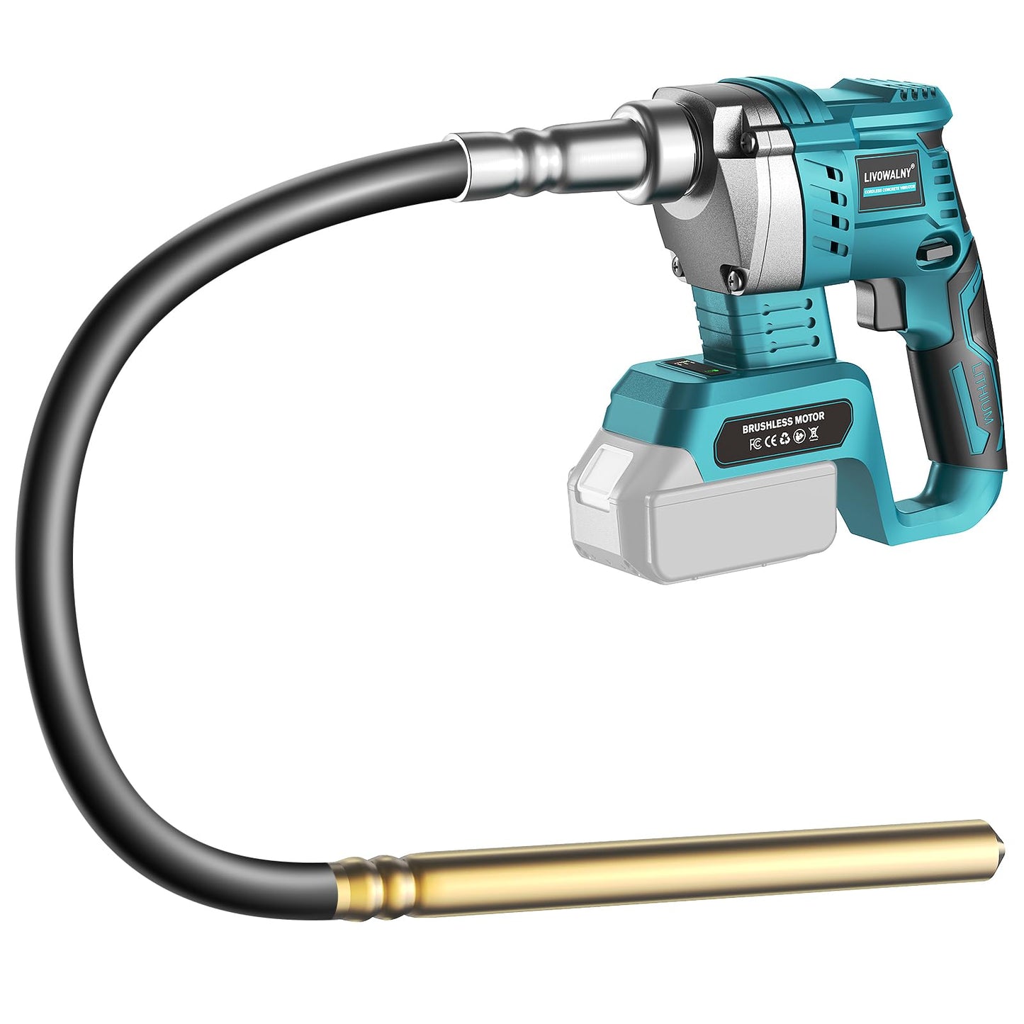 LIVOWALNY Handheld Concrete Vibrating Tool Compatible with Makita 18V Battery(Tool Only), 600W Cordless Electric Concrete Vibrator w/3.8ft Shaft Rod, Portable Pencil Cement Vibrarator Remove Bubble