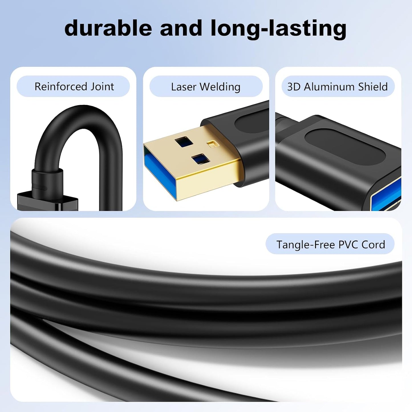 Jelly Tang 3.0 15Ft, 3.0 Headsets(5M/15Ft) USB Extension Cable USB Male to Female Lead with Signal Amplification Active