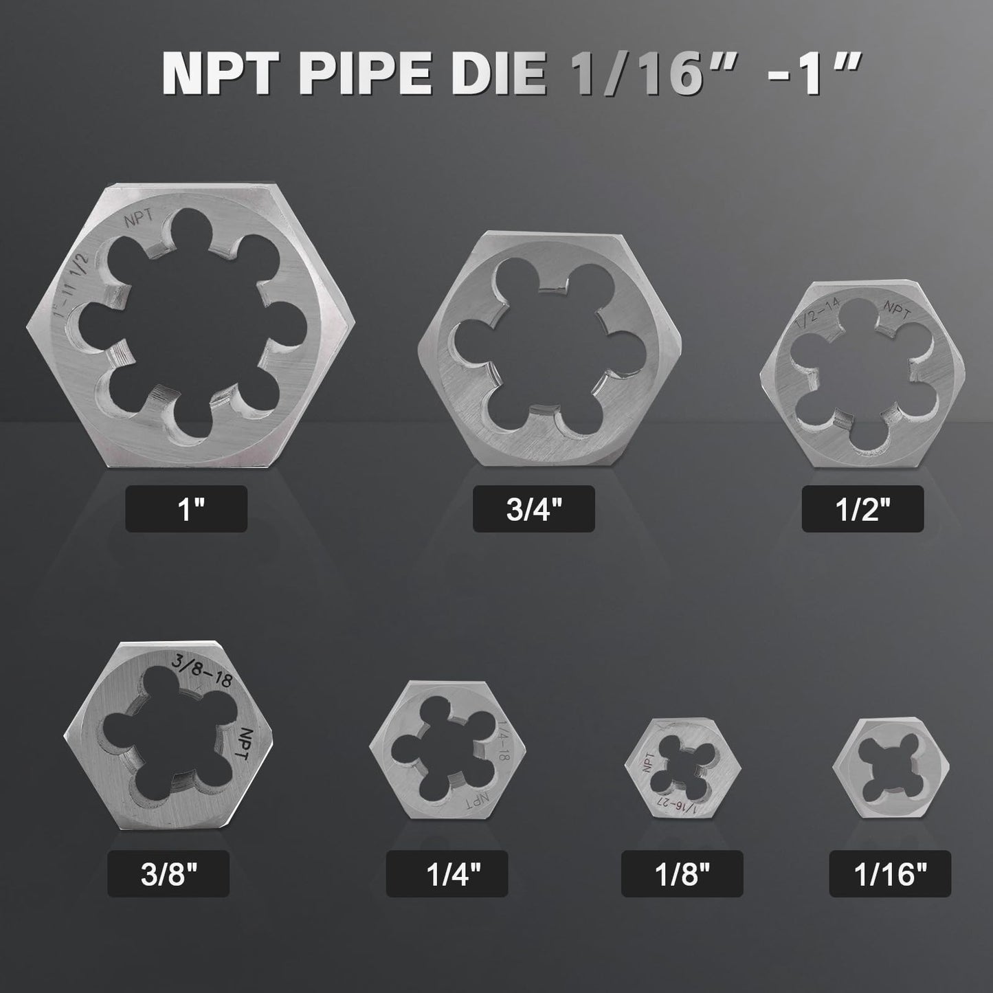 Consfly NPT Pipe Tap and Die Set, Hex Die Set 1/16", 1/8", 1/4", 3/8", 1/2", 3/4" and 1", 15pcs High Speed Steel Taps & Dies with Storage Case