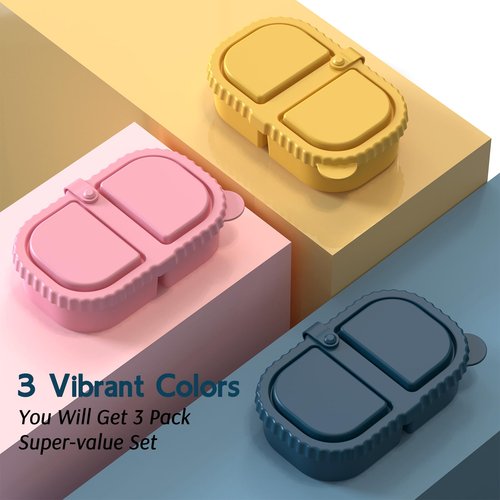 ICEROYCE 6 Pack Reusable Silicone Snack Containers with Lids, 2 Compartment Leakproof Food Storage Containers, BPA-Free Portable Snack Boxes for Lunch, School, Adults