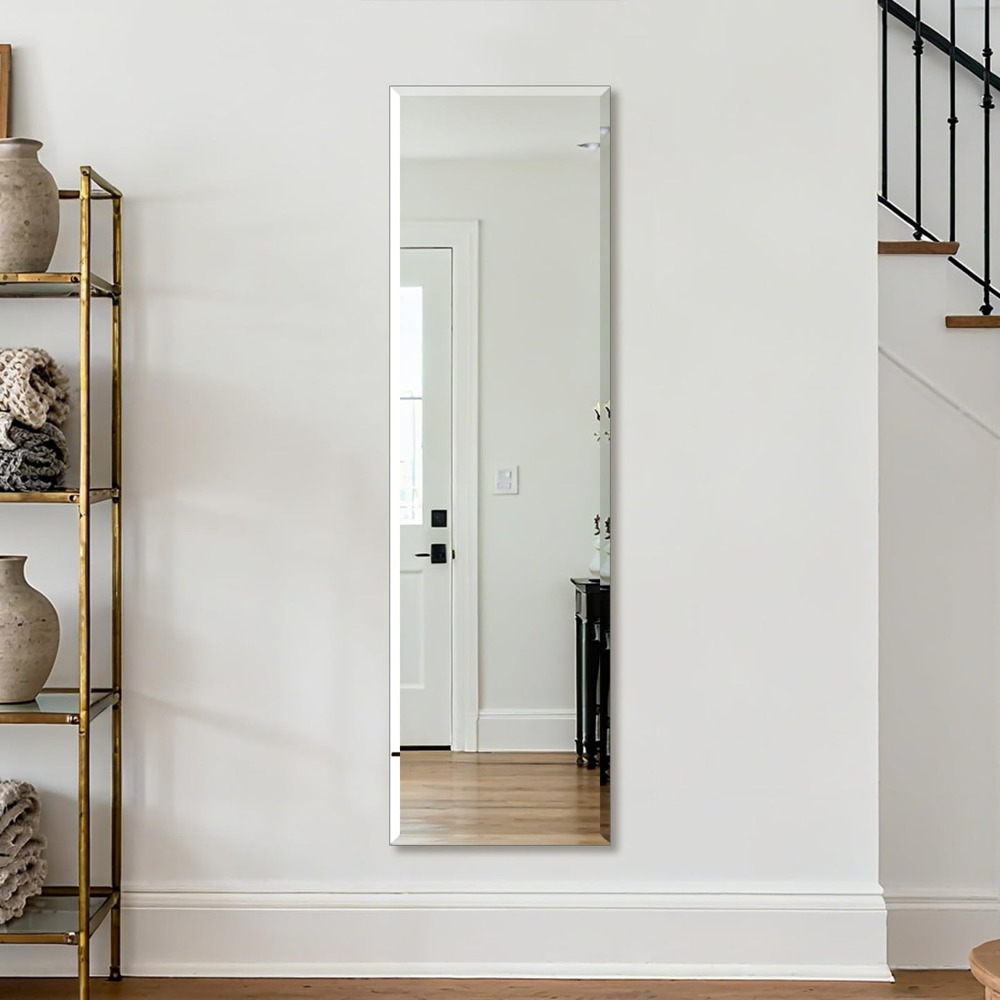 Ruomeng Frameless Full Length Mirror for Wall, 48x14 Inch Bathroom Vanity Mirror Farmhouse, Large Rectangle Mirror with Beveled Edge, Tempered Glass, Hangs Horizontally or Vertically