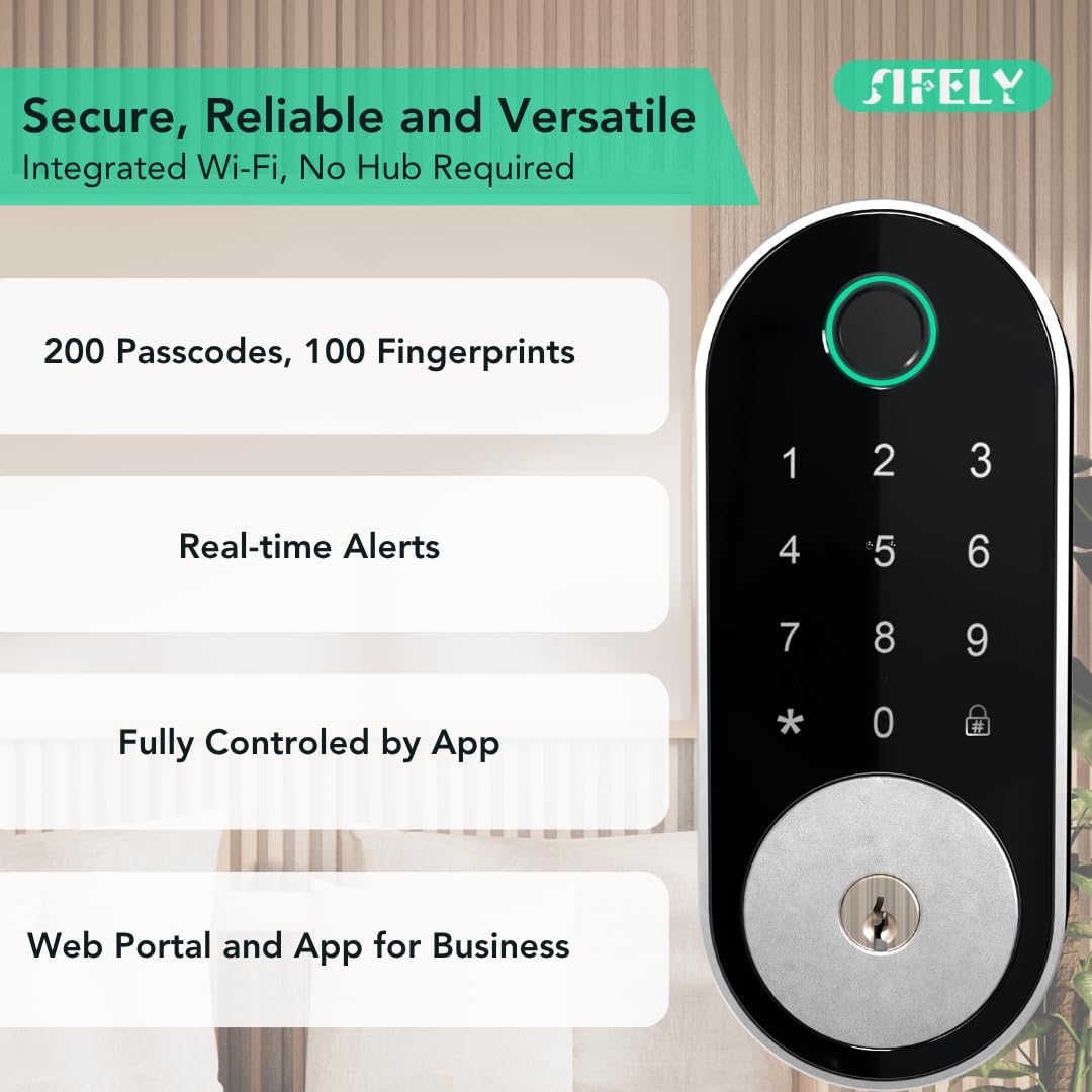 Built-in WiFi Fingerprint Smart Deadbolt with Keypad – Keyless Entry Lock for Home, Airbnb, Rental, Kids/Seniors, Remote App Access, Auto Lock, DIY Setup (No Gateway Needed), Alexa & Google Compatible