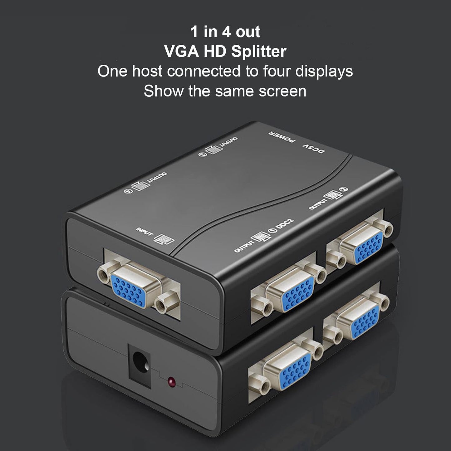 Wisoqu 4 1 4 250Mhz 1920x1440 VGA Splitter Amplifier Box, Port Powered in Out Video Distribution Duplicator, HD Video