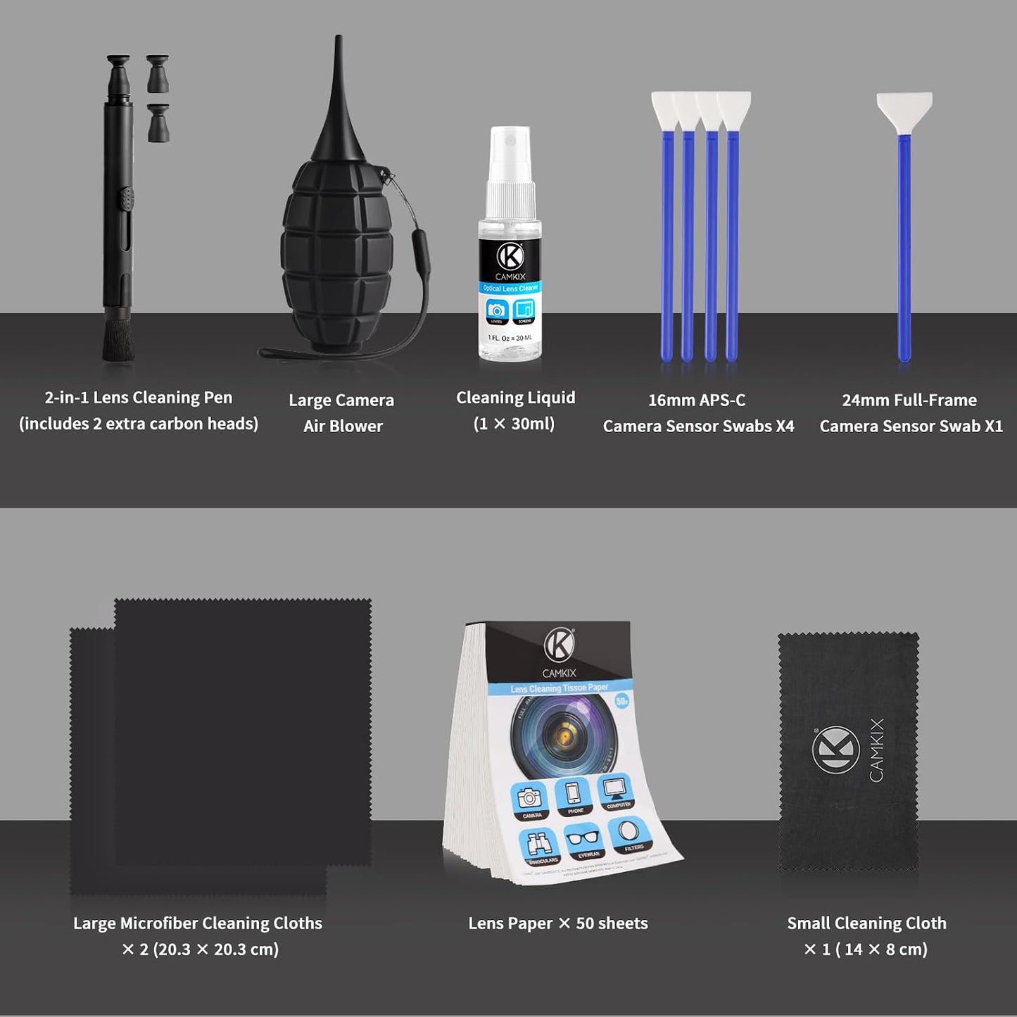 CamKix 14-in-1 2in1 30 ML Camera Lens Cleaning Kit - Includes Advanced Large Silicone Air Blower, Lens Cleaning Pen