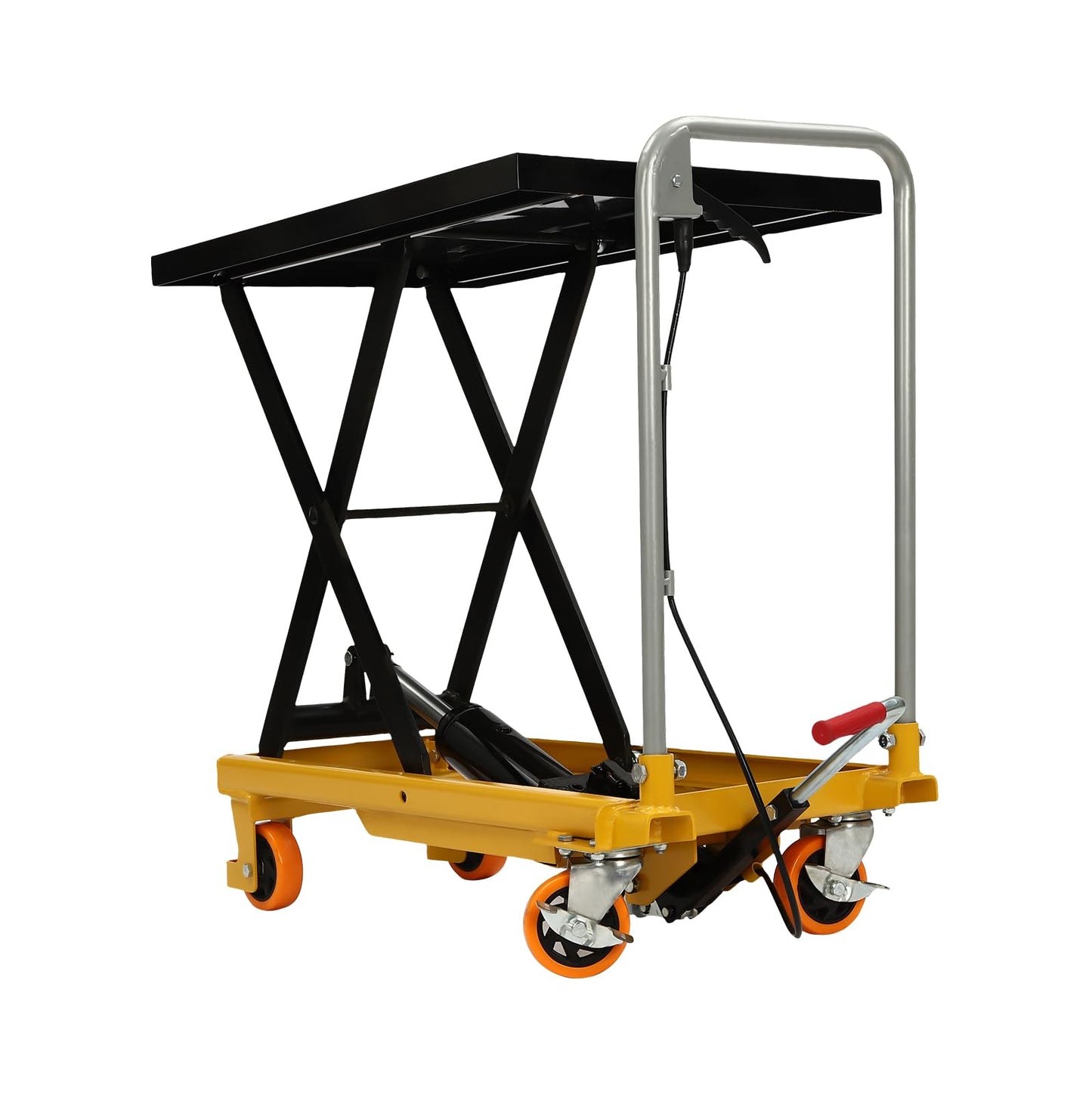 Hydraulic Lift Table Cart - 500 lbs Capacity, 28.5" Lifting Height, Single Scissor Design with Locking Wheels & 3mm Non-Slip Pad - Ideal for Material Handling, Transportation, and Industrial Use