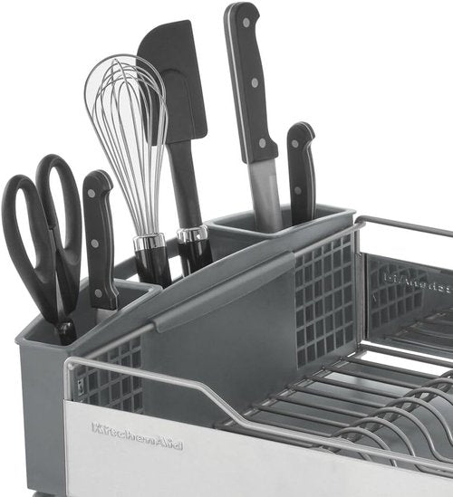 KitchenAid Dish Rack - Large Capacity, Rust Resistant with Angled Drain Board & Removable Caddy | Light Grey