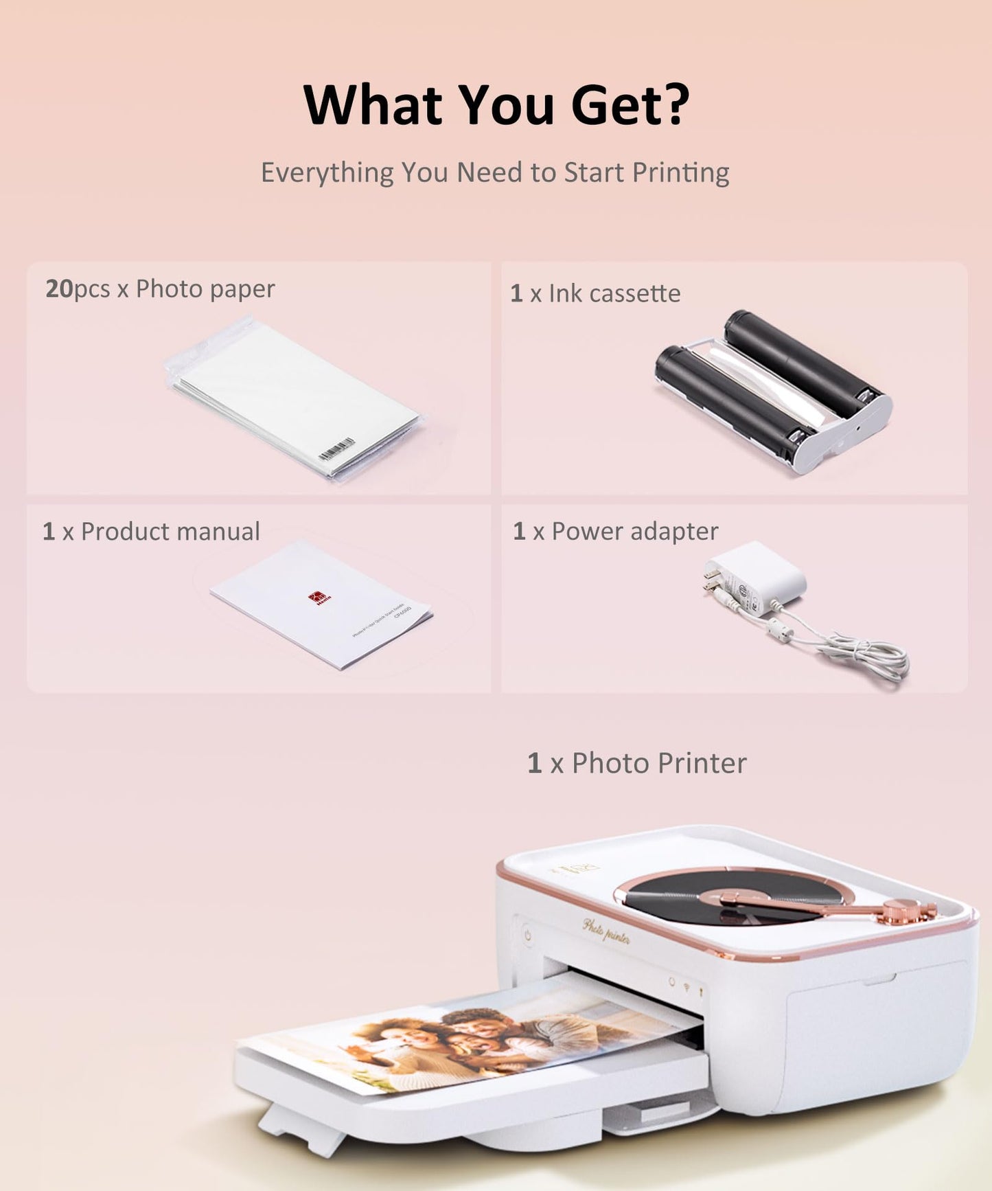 PRT 4x6 Photo Printer, Thermal Dye Sublimation WiFi Picture Printer for Phone, Portable Phone Printer with AR Video & 20 Sheets 1 Cartridge, Instant Printing for Home Use, CP6000White