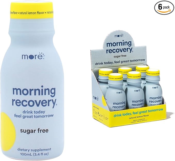 Morning Recovery Electrolyte, Milk Thistle Drink Proprietary Formulation to Hydrate While Drinking, Highly Soluble Liquid DHM, Non GMO, Vegan, Gluten-Free, Sugar-Free Lemon, Pack of 6
