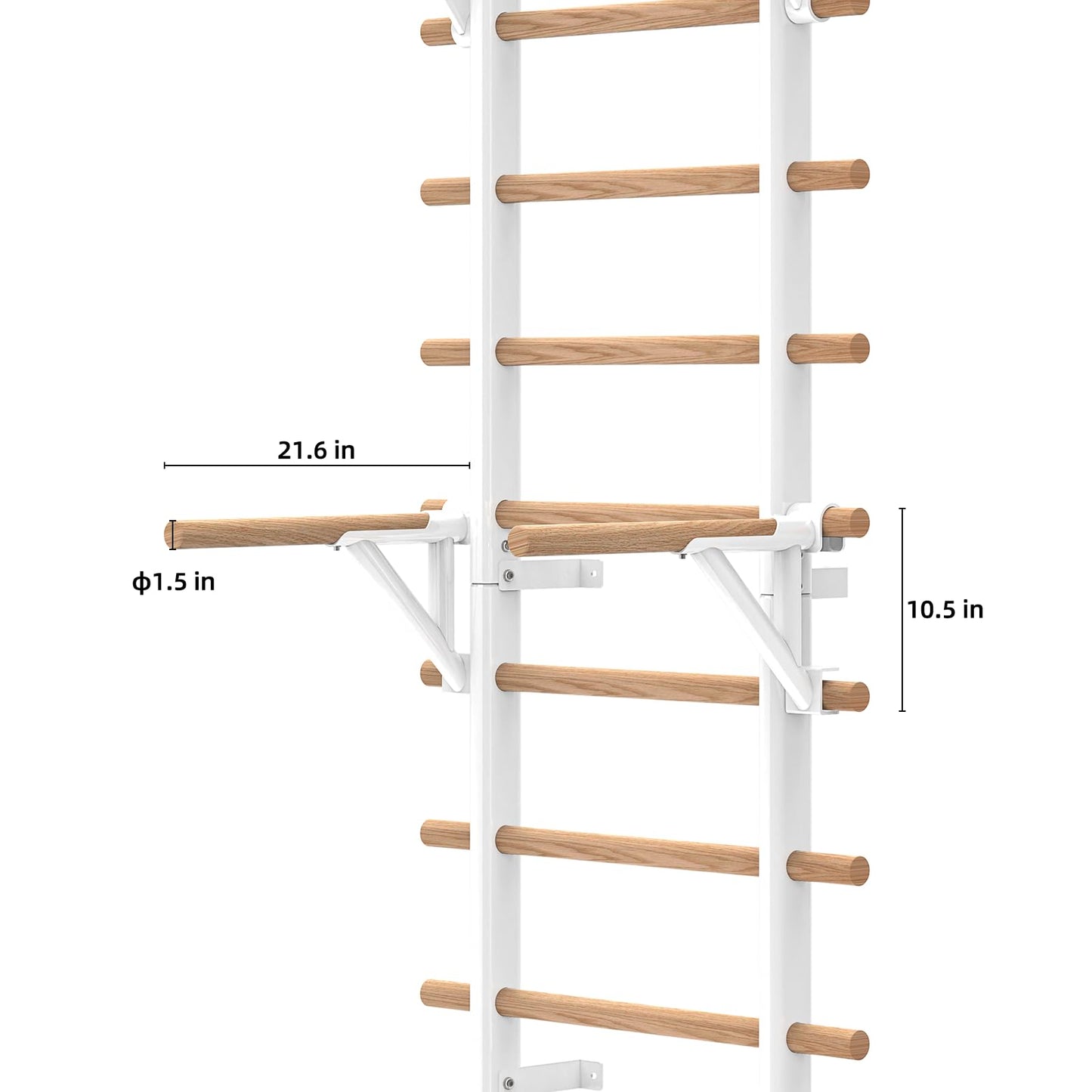 DHT Double Bar Bracket, Swedish Ladder Dip Bar Exclusive Attachment, for Home, School, Physical Therapy and Gymnastics, White
