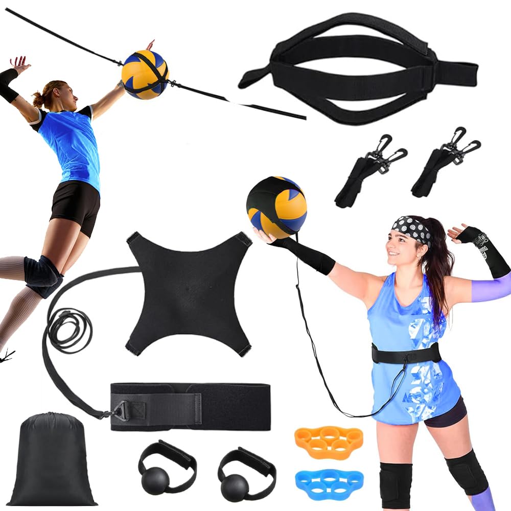 ENERACES Solo Volleyball Trainer with Rebounder – All-in-One Volleyball Training Equipment for Serving, Spiking & Setting Practice, Adjustable Serve Trainer for Beginners, Youth & Advanced Players